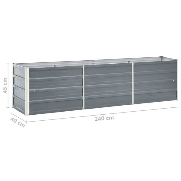 vidaXL Ζαρντινιέρα Υπερυψωμένη Γκρι 240x40x45 εκ. Γαλβανισμ. Χάλυβας