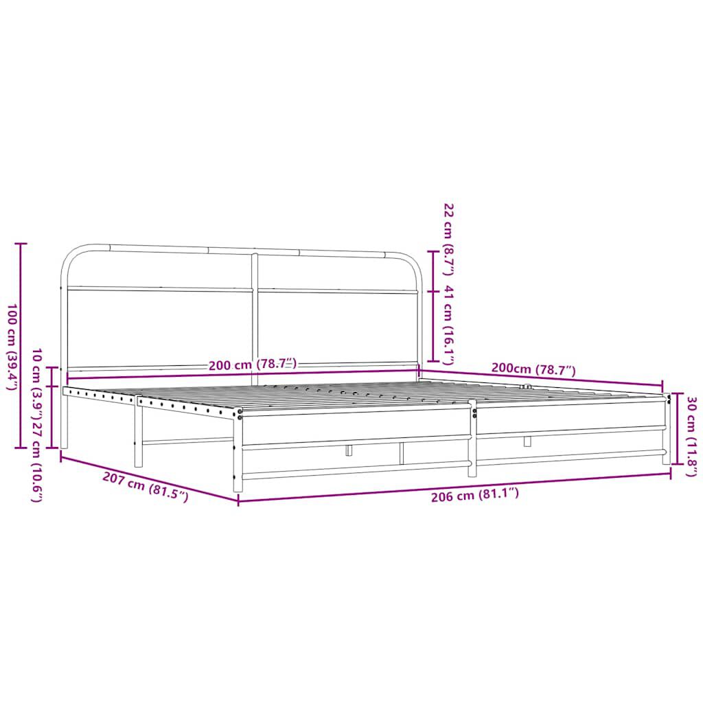 vidaXL Σκελετός Κρεβ. Χωρίς Στρώμα Καφέ Δρυς 200x200 εκ. Μεταλλικό