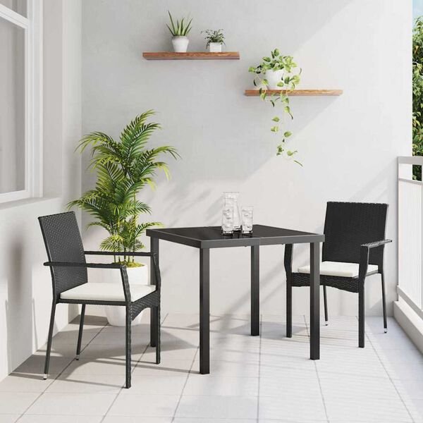 vidaXL Σέτ φαγητού για κήπο με μαξιλάρι 3 pcs Μαύρο Πολυ ράταν