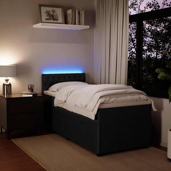 vidaXL Κρεβάτι Boxspring με Στρώμα Μαύρο 90x190 εκ. Βελούδινο