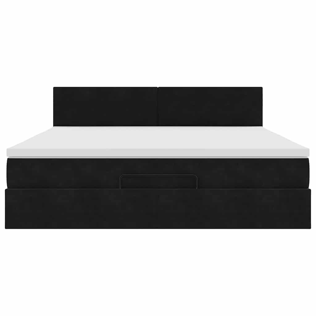 vidaXL Οθωμανικό κρεβάτι με στρώμα & LEDs Μαύρο 180x200cm Velvet