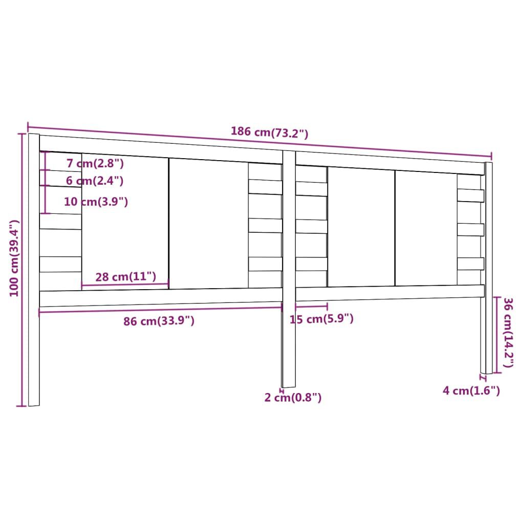 vidaXL Κεφαλάρι Κρεβατιού Μελί 186 x 4 x 100 εκ. από Μασίφ Ξύλο Πεύκου