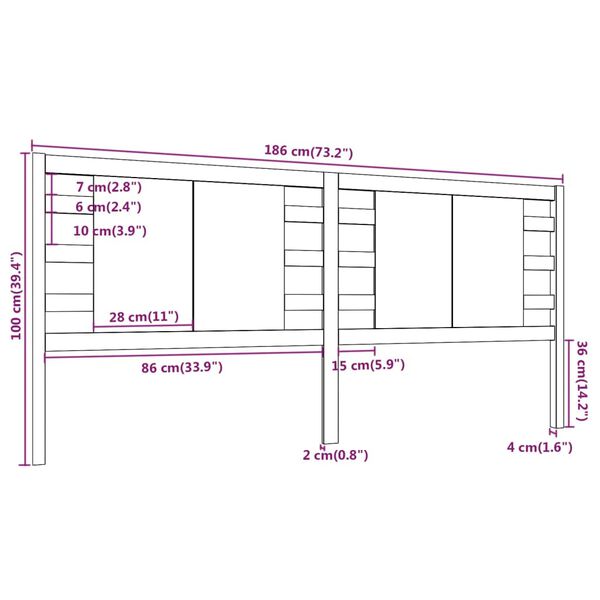 vidaXL Κεφαλάρι Κρεβατιού Μελί 186 x 4 x 100 εκ. από Μασίφ Ξύλο Πεύκου