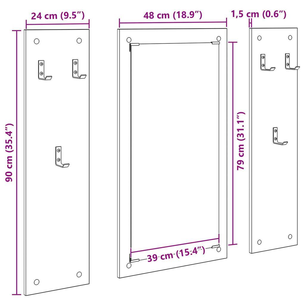 vidaXL Τοίχου Κρεμάστρα Λευκό 96 x 1.5 x 90 εκ Επεξεργασμένο ξύλο