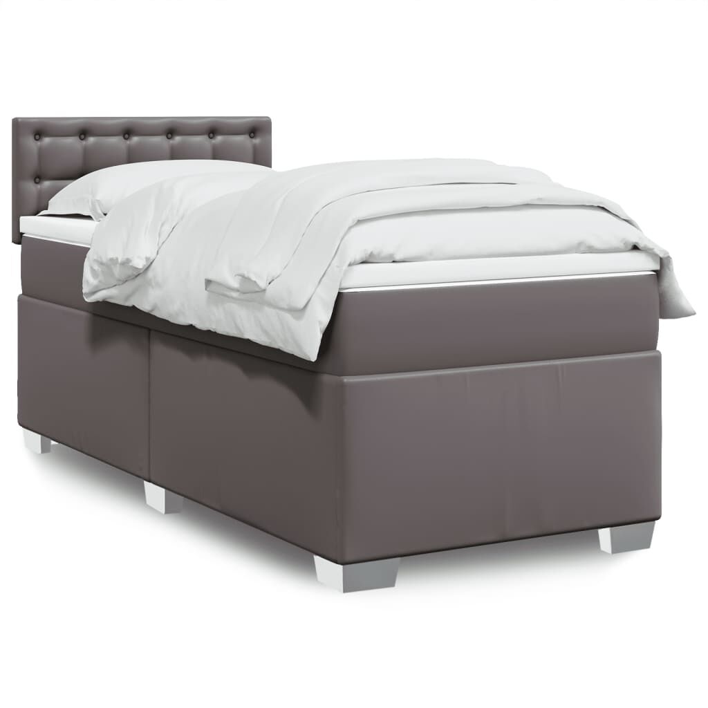 vidaXL Κρεβάτι Boxspring με Στρώμα Γκρι 100x200εκ. από Συνθετικό Δέρμα