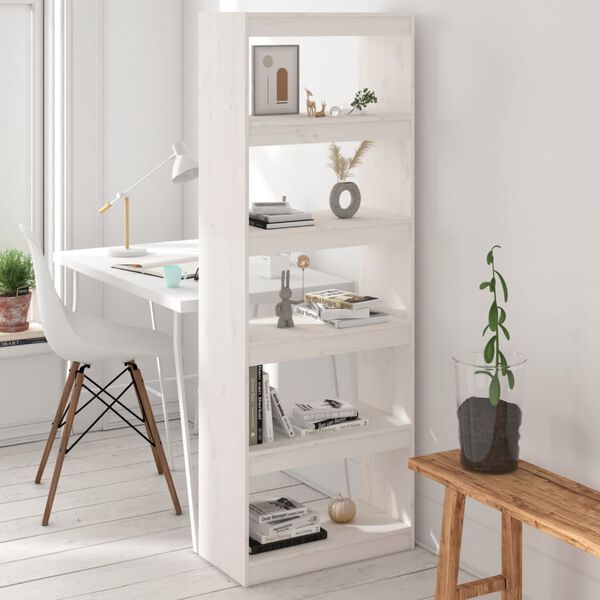 vidaXL Βιβλιοθήκη/Διαχωριστικό Χώρου Λευκή 60x30x167,5 εκ. Μασίφ Πεύκο
