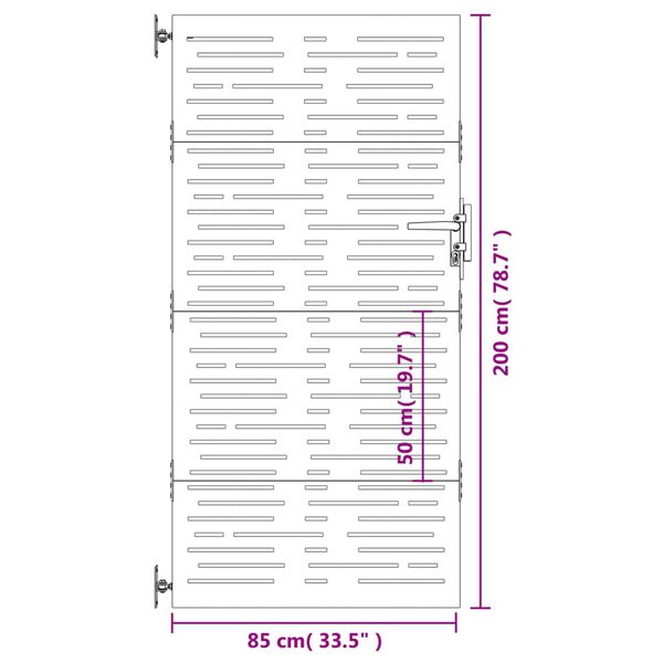 vidaXL Πύλη Κήπου με Τετράγωνο Σχέδιο 85 x 200 εκ. από Ατσάλι Corten