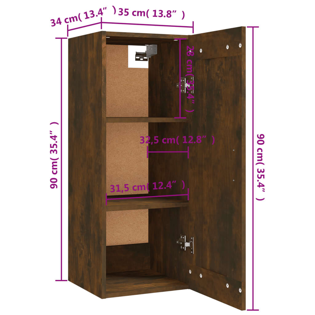 vidaXL Ντουλάπι Κρεμαστό Καπνιστή δρυς35x34x90εκ. Επεξεργασμένο Ξύλο