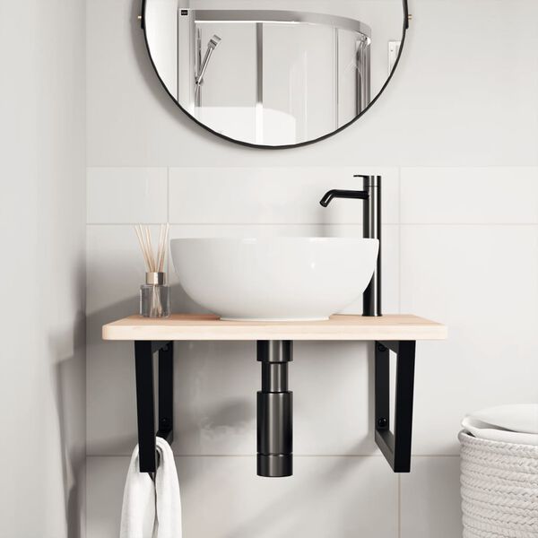 vidaXL Ράφι Νιπτήρα Τοίχου από Ατσάλι / Μασίφ Ξύλο Δρυός