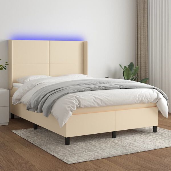 vidaXL &Kappa;&rho;&epsilon;&beta;ά&tau;&iota; Boxspring &mu;&epsilon; &Sigma;&tau;&rho;ώ&mu;&alpha; & LED &Kappa;&rho;&epsilon;&mu; 140x200 &epsilon;&kappa;. &Upsilon;&phi;&alpha;&sigma;&mu;ά&tau;&iota;&nu;&omicron;