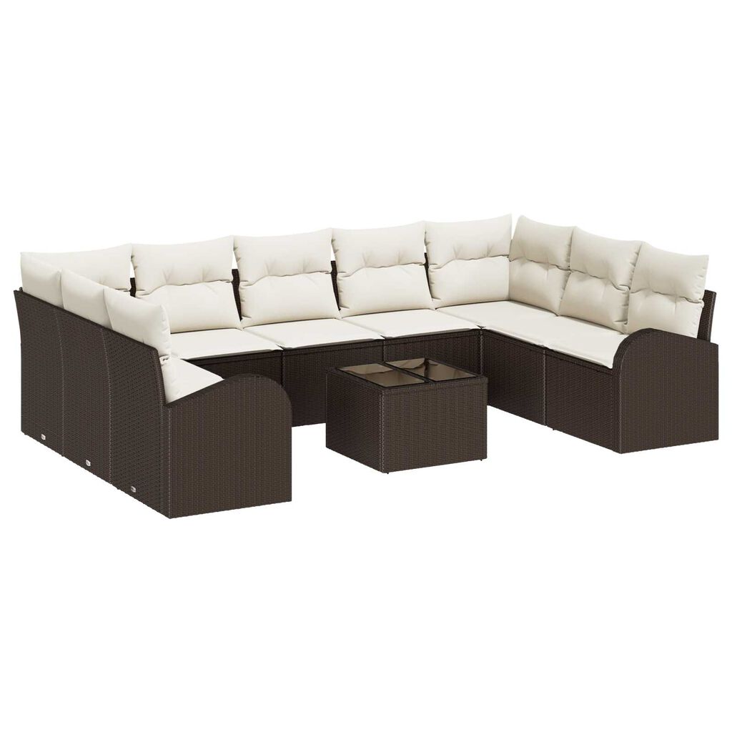 vidaXL Σετ Καναπέ Κήπου με μαξιλάρι 10 pcs Καφέ και λευκό Πολυ ράταν