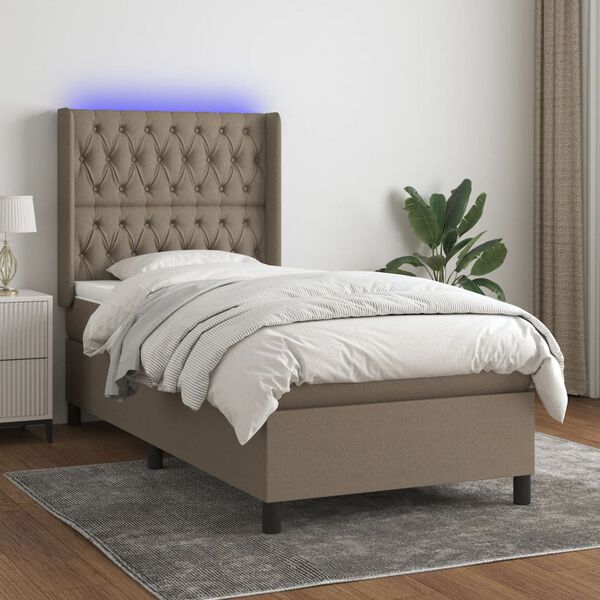 vidaXL &Kappa;&rho;&epsilon;&beta;ά&tau;&iota; Boxspring &mu;&epsilon; &Sigma;&tau;&rho;ώ&mu;&alpha; & LED Taupe 80x200 &epsilon;&kappa;. &Upsilon;&phi;&alpha;&sigma;&mu;ά&tau;&iota;&nu;&omicron;