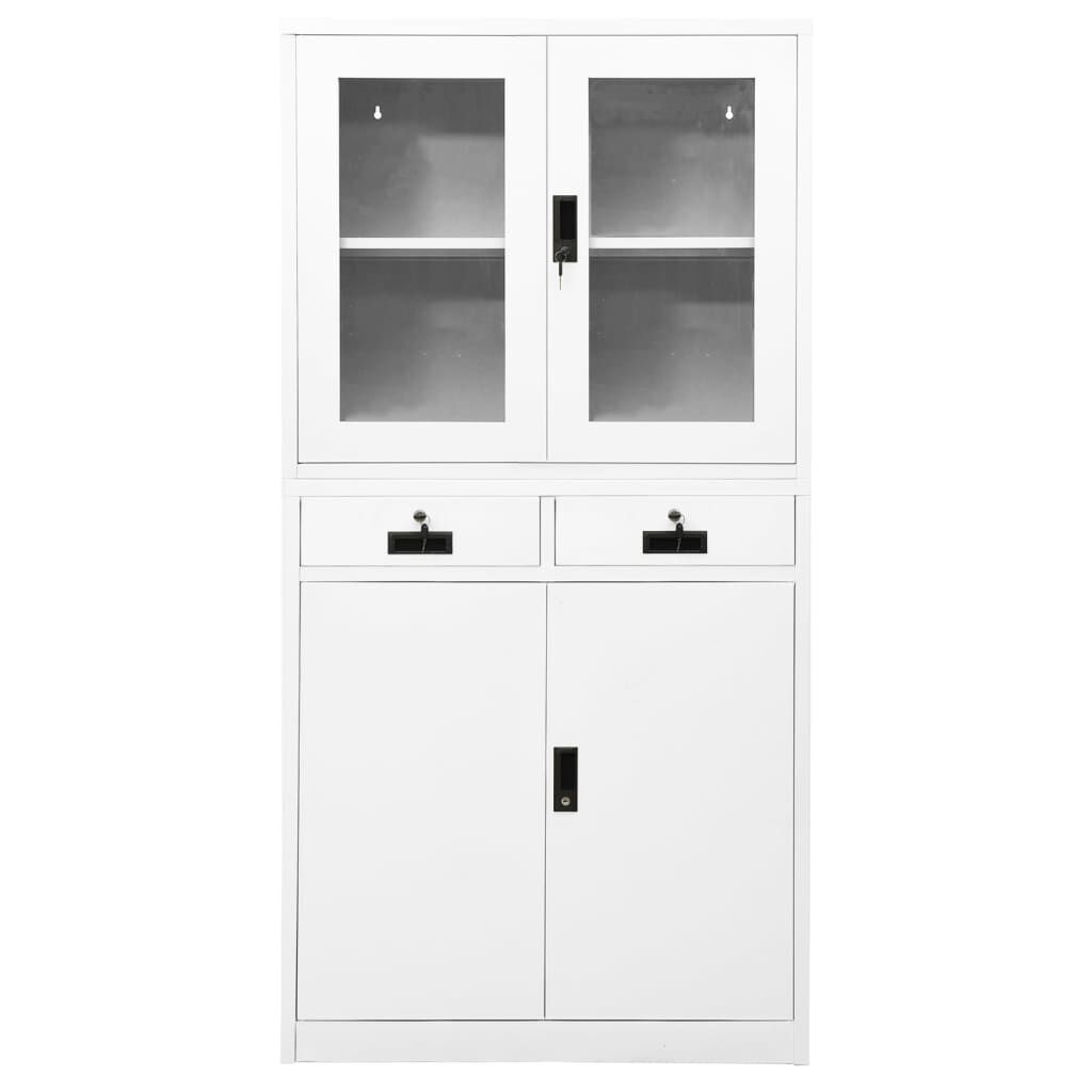 vidaXL Ντουλάπα Γραφείου Λευκή 90 x 40 x 180 εκ Ατσάλι / Ψημένο Γυαλί