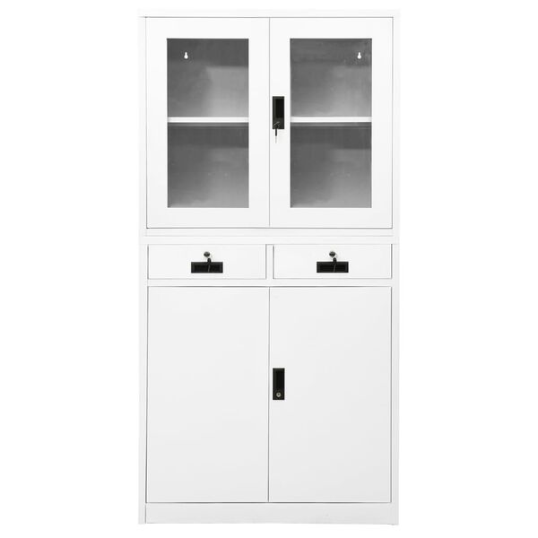 vidaXL Ντουλάπα Γραφείου Λευκή 90 x 40 x 180 εκ Ατσάλι / Ψημένο Γυαλί