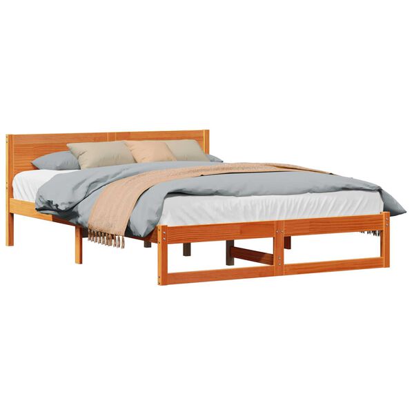 vidaXL Κρεβάτι Κερωτό καφέ Μασίφ ξύλο πεύκου 150 x 200 εκ. Ορθογώνιο