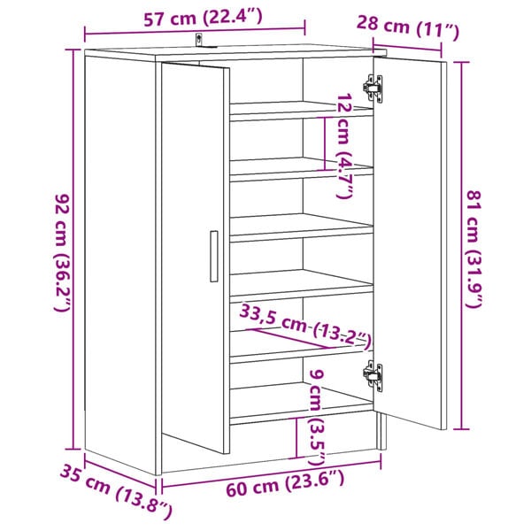 vidaXL Παπουτσοθήκη Αρτισιανή Δρυς 60x35x92 εκ. Επεξεργασμένο Ξύλο
