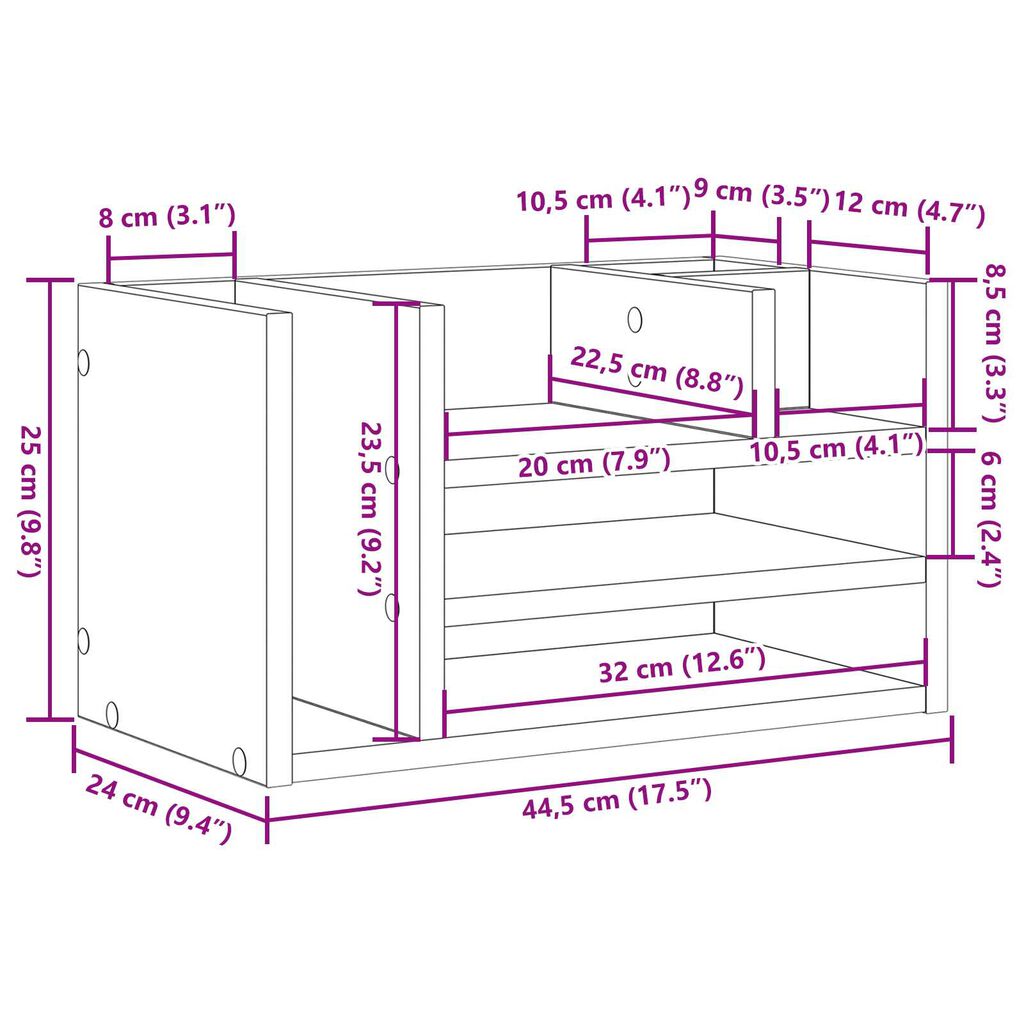 vidaXL Οργανωτής Γραφείου Μαύρη Δρυς 44.5x24x25 cm Κατασκευασμένο Ξύλο