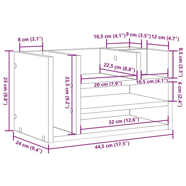 vidaXL Οργανωτής Γραφείου Μαύρη Δρυς 44.5x24x25 cm Κατασκευασμένο Ξύλο
