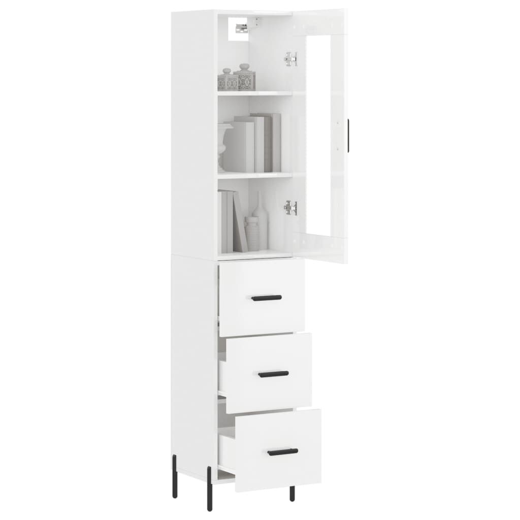 vidaXL Ντουλάπι Γυαλ. Λευκό 34,5 x 34 x 180 εκ. από Επεξεργασμένο Ξύλο