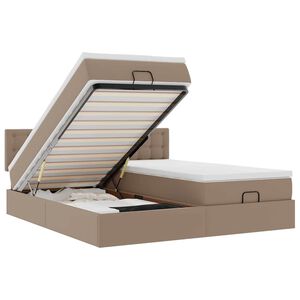 vidaXL Οθωμανικό κρεβάτι με στρώματα & LEDs Cappucino Faux Leather