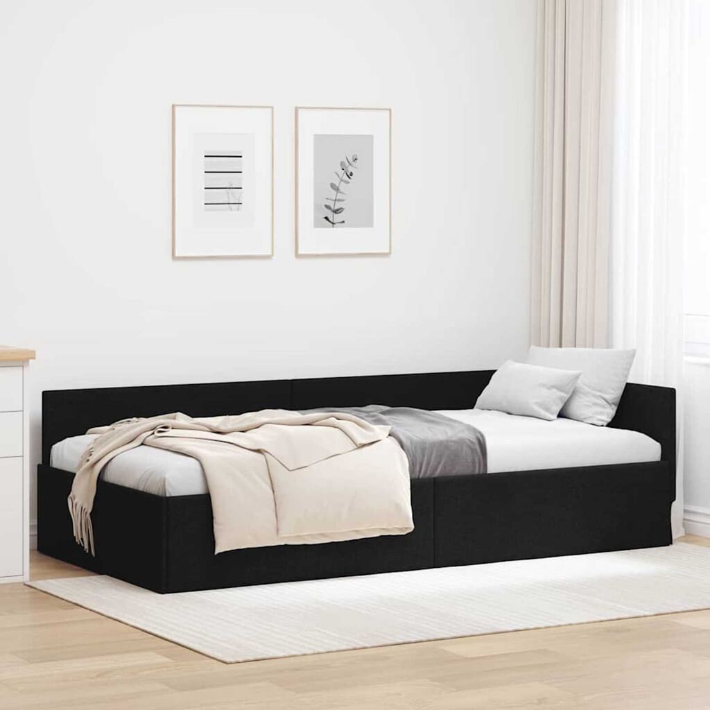 vidaXL Κρεβάτι Γωνίας Μαύρο 90 x 190 cm Ύφασμα και Έργο ξύλου