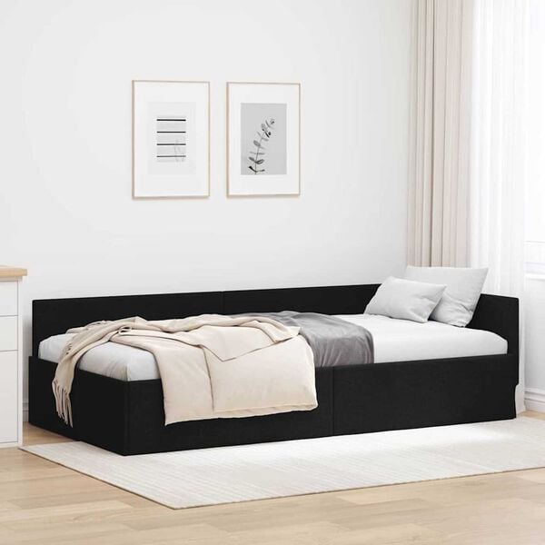 vidaXL Κρεβάτι Γωνίας Μαύρο 90 x 190 cm Ύφασμα και Έργο ξύλου