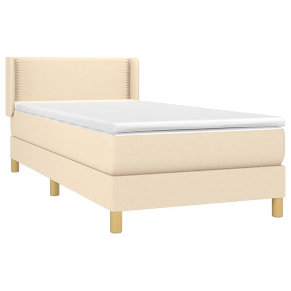 vidaXL Κρεβάτι Boxspring με Στρώμα Κρεμ 90x200 εκ.Υφασμάτινο