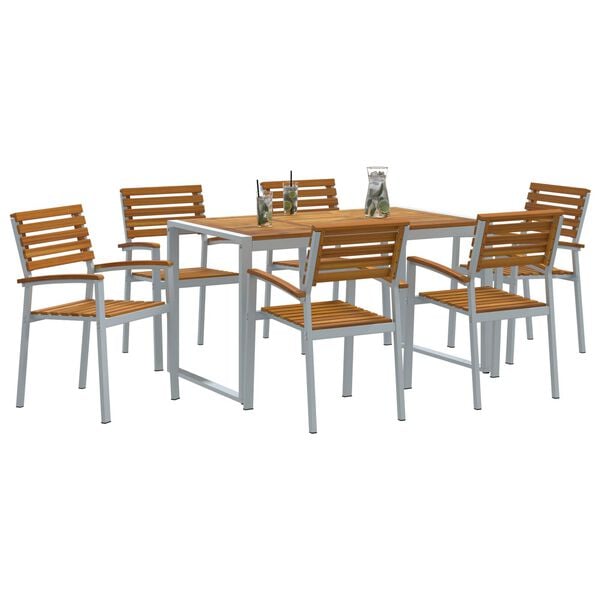 vidaXL Σέτ φαγητού για κήπο 7 pcs Γκρι και καφέ Μασίφ ξύλο ακακίας