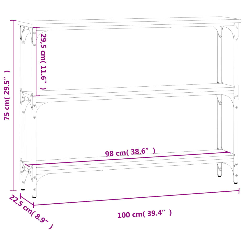 vidaXL Τραπέζι Κονσόλα Γκρι Sonoma 100x22,5x75 εκ. Επεξεργασμένο Ξύλο