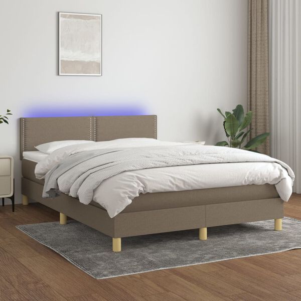 vidaXL &Kappa;&rho;&epsilon;&beta;ά&tau;&iota; Boxspring &mu;&epsilon; &Sigma;&tau;&rho;ώ&mu;&alpha; & LED Taupe 140x190 &epsilon;&kappa;. &Upsilon;&phi;&alpha;&sigma;&mu;ά&tau;&iota;&nu;&omicron;