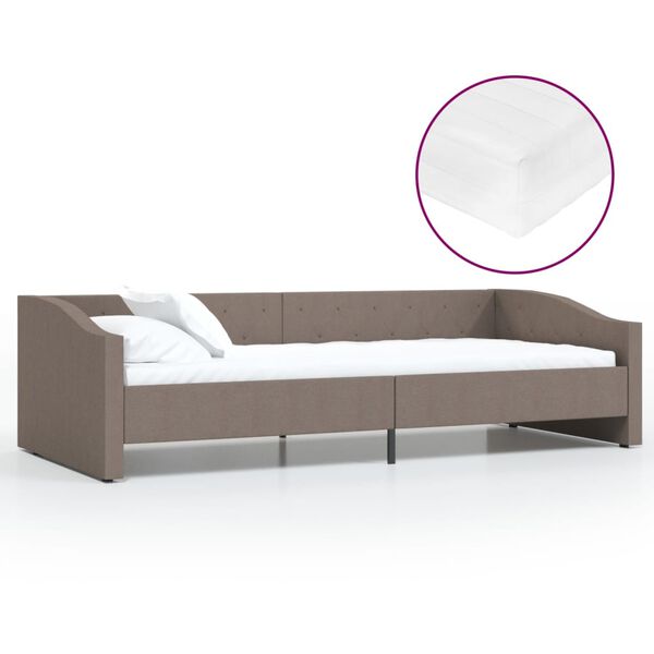 vidaXL Καναπές Κρεβάτι με Στρώμα & USB Taupe 90 x 200 εκ. Υφασμάτινος