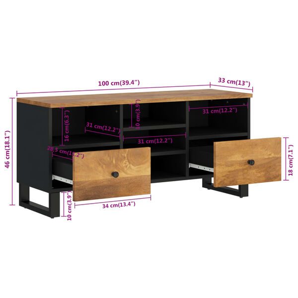 vidaXL Έπιπλο Τηλεόρασης 100x33x46 εκ. Μασίφ Ξύλο Μάνγκο & Επεξ. Ξύλο