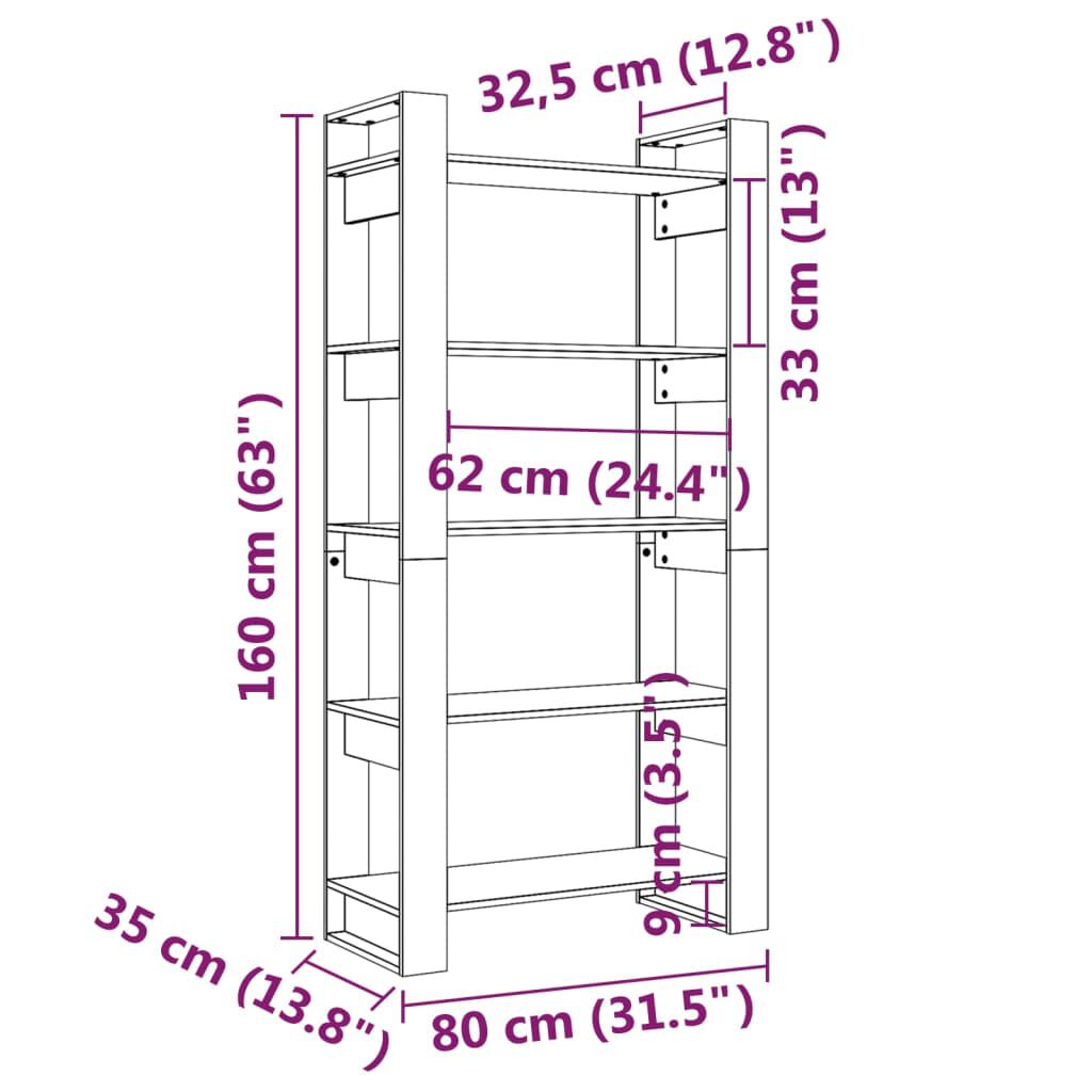 vidaXL Βιβλιοθήκη/Διαχωριστικό Χώρου Λευκό 80x35x160 εκ. Μασίφ Ξύλο