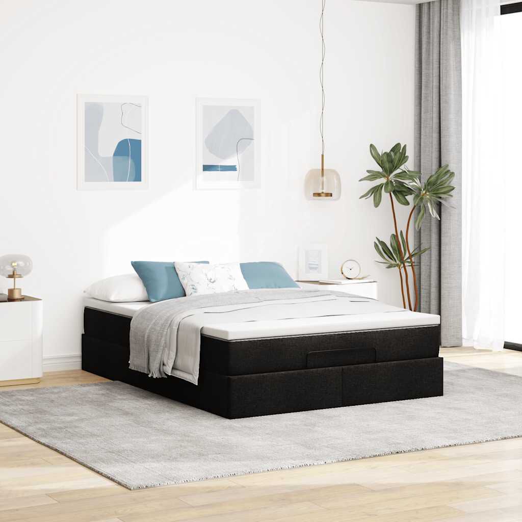 vidaXL Οθωμανικό κρεβάτι με στρώμα Μαύρο 140x190cm Ύφασμα