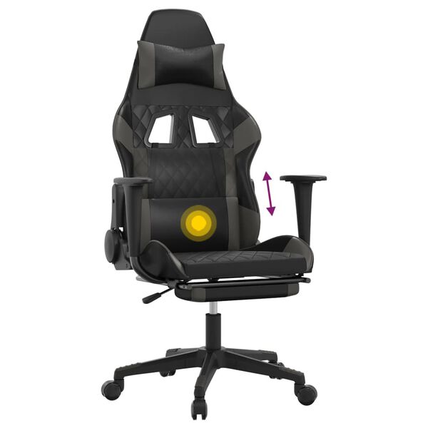 vidaXL Καρέκλα Gaming Μασάζ Υποπόδιο Μαύρο&Γκρι από Συνθετικό Δέρμα