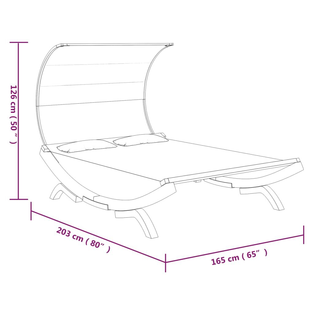 vidaXL Ξαπλώστρα ΕξΧώρου Ανθρ 165x203x126εκ Μασίφ Λυγισμένο Ξύλο Τέντα