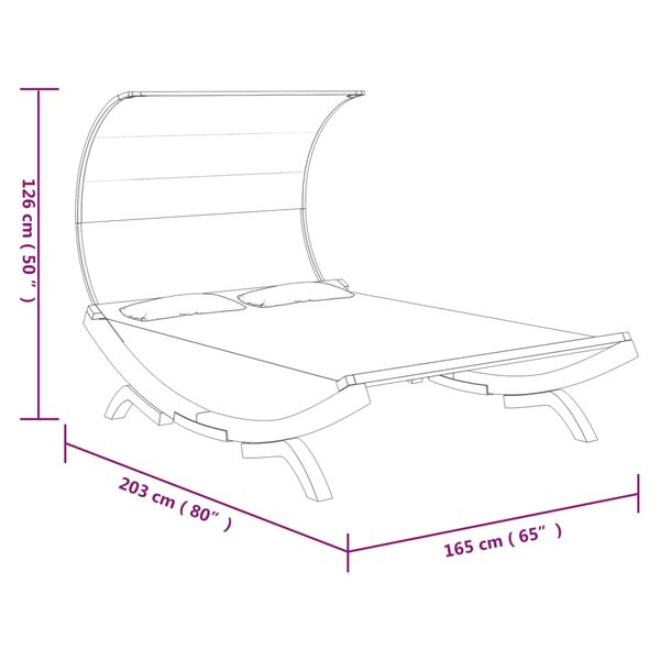 vidaXL Ξαπλώστρα ΕξΧώρου Ανθρ 165x203x126εκ Μασίφ Λυγισμένο Ξύλο Τέντα