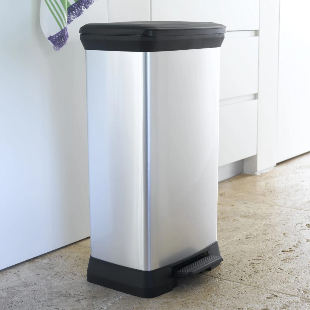 Curver Κάδος Απορριμάτων με Πεντάλ Deco Ασημί 50 Λίτρων