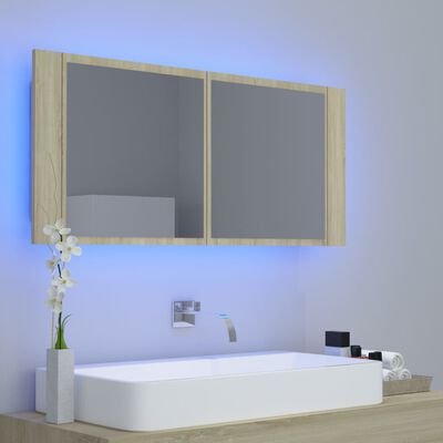 vidaXL Ντουλάπι Μπάνιου με Καθρέφτη & LED Sonoma Δρυς Ακρυλικός