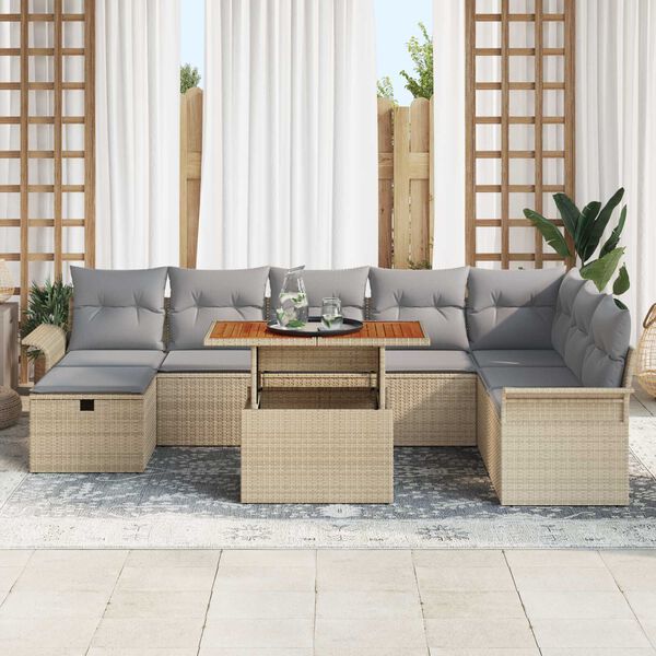 vidaXL Σετ Καναπέ Κήπου 9 pcs Μπεζ συνθετικό ρατάν