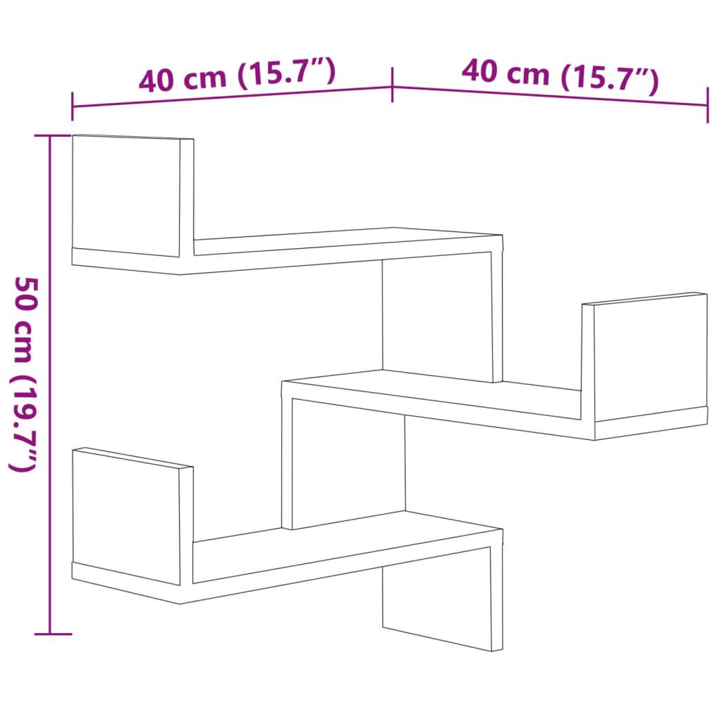 vidaXL Γωνιακές Ραφιέρες Τοίχου 2 τεμ. Γκρι 40x40x50εκ. από Επεξ. Ξύλο
