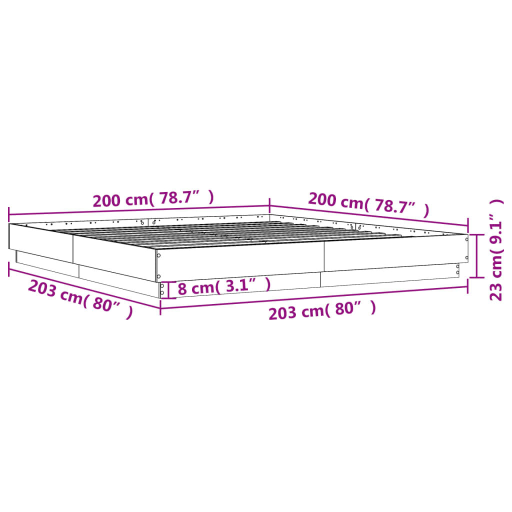 vidaXL Πλαίσιο Κρεβατιού Καπνιστή Δρυς 200x200 εκ. Επεξεργασμένο Ξύλο