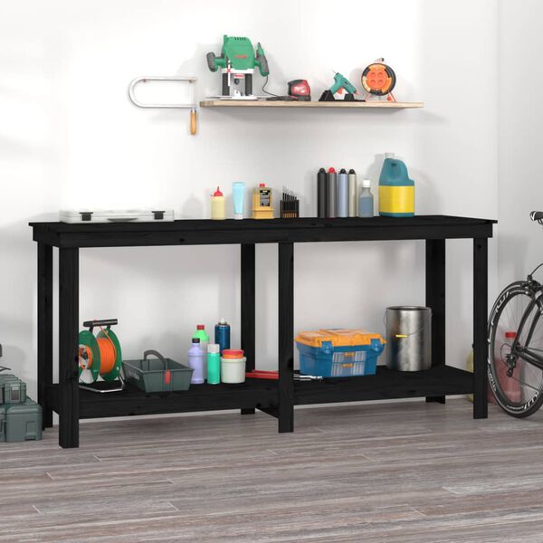 vidaXL Πάγκος Εργασίας Μαύρος 180x50x80 εκ. από Μασίφ Ξύλο Πεύκου