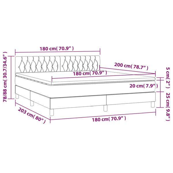 vidaXL Κρεβάτι Boxspring με Στρώμα & LED Μαύρο 180x200 εκ. Βελούδινο