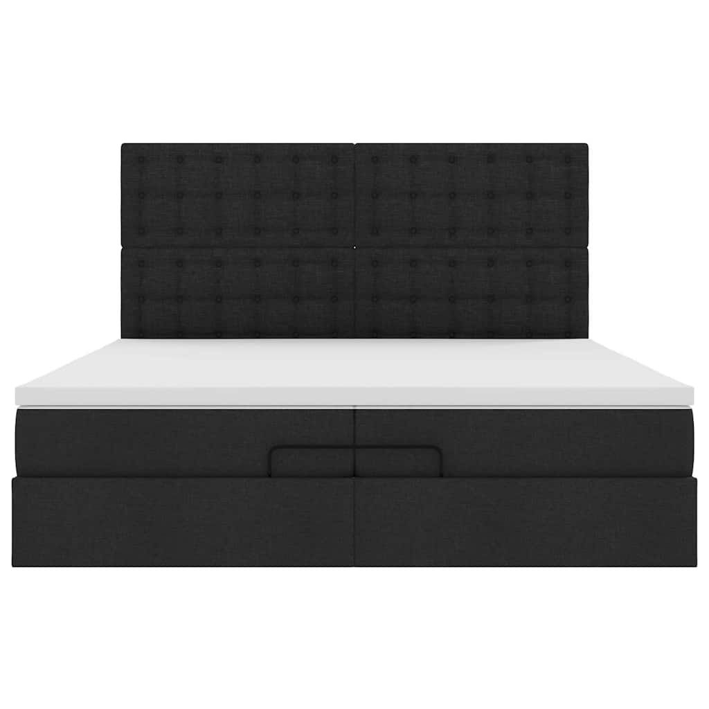 vidaXL Οθωμανικό Κρεβάτι με Στρώματα Μαύρο 200x200cm Ύφασμα