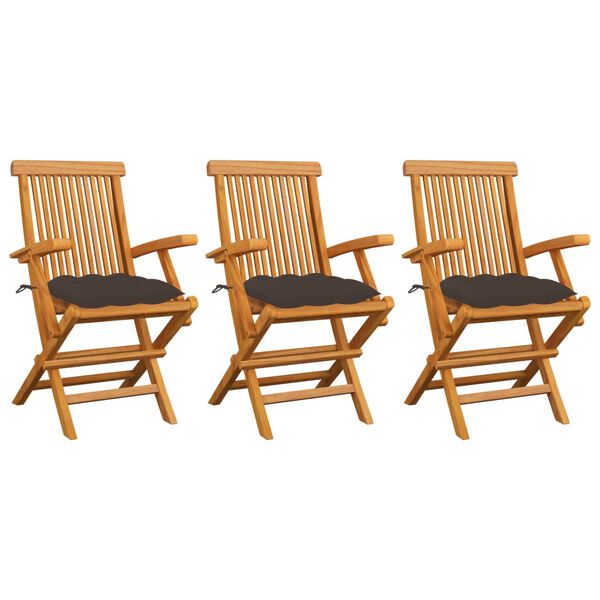 vidaXL Καρέκλες Κήπου 3 τεμ. από Μασίφ Ξύλο Teak με Taupe Μαξιλάρια