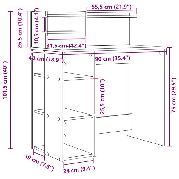vidaXL Γραφείο με Αποθήκευση Γκρι Σκυρόδεμα 90x48x101.5 εκ. Επεξεργασμένο Ξύλο