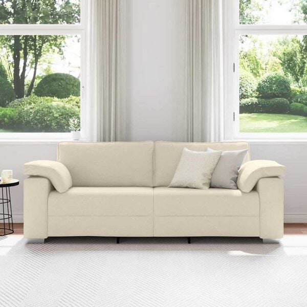 vidaXL Καναπές με μαξιλάρι με μαξιλάρι Μπεζ 219 x 77 x 82 εκ Λινό