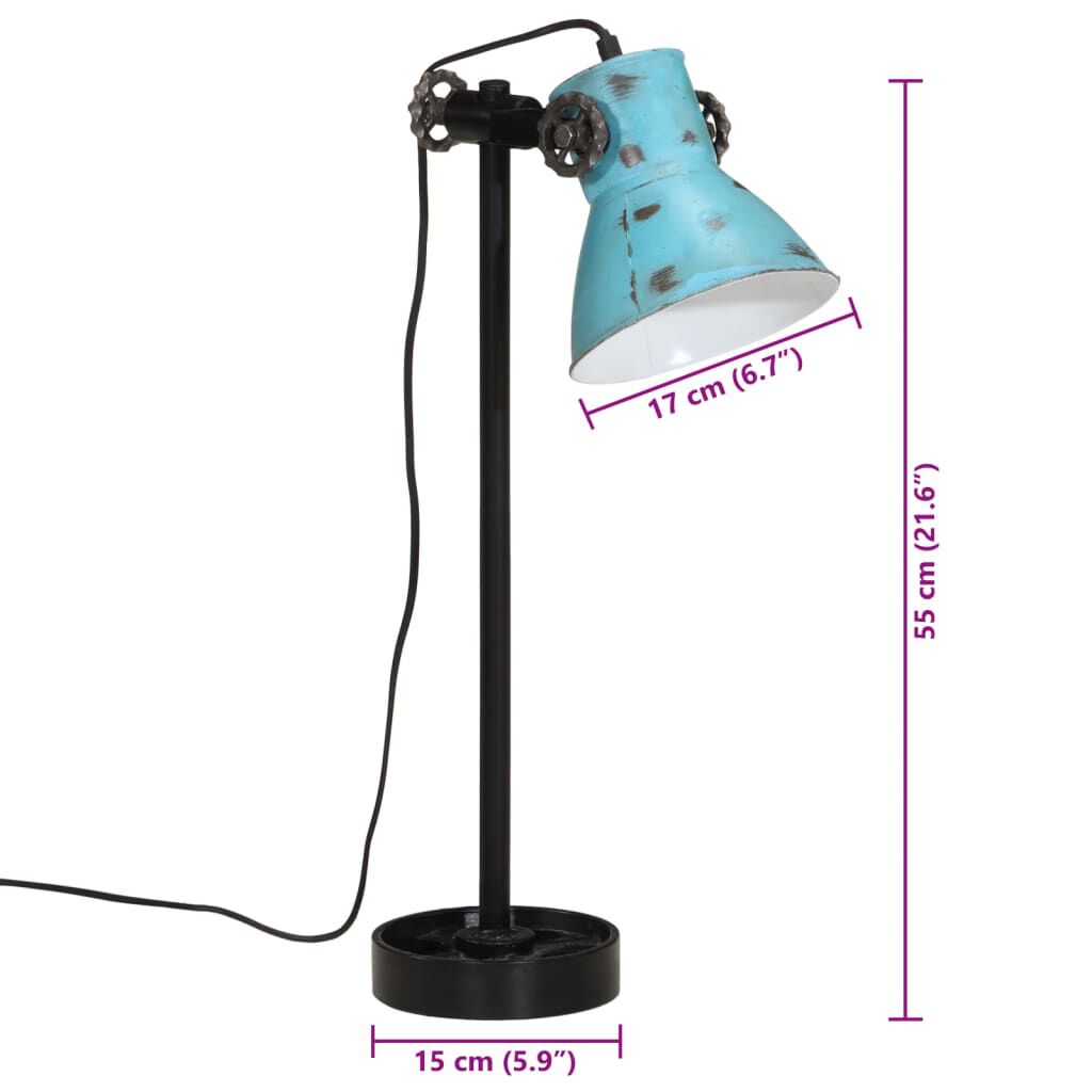 vidaXL Φωτιστικό Γραφείου 25 W Αντικέ Μπλε 15x15x55 εκ. Ε27