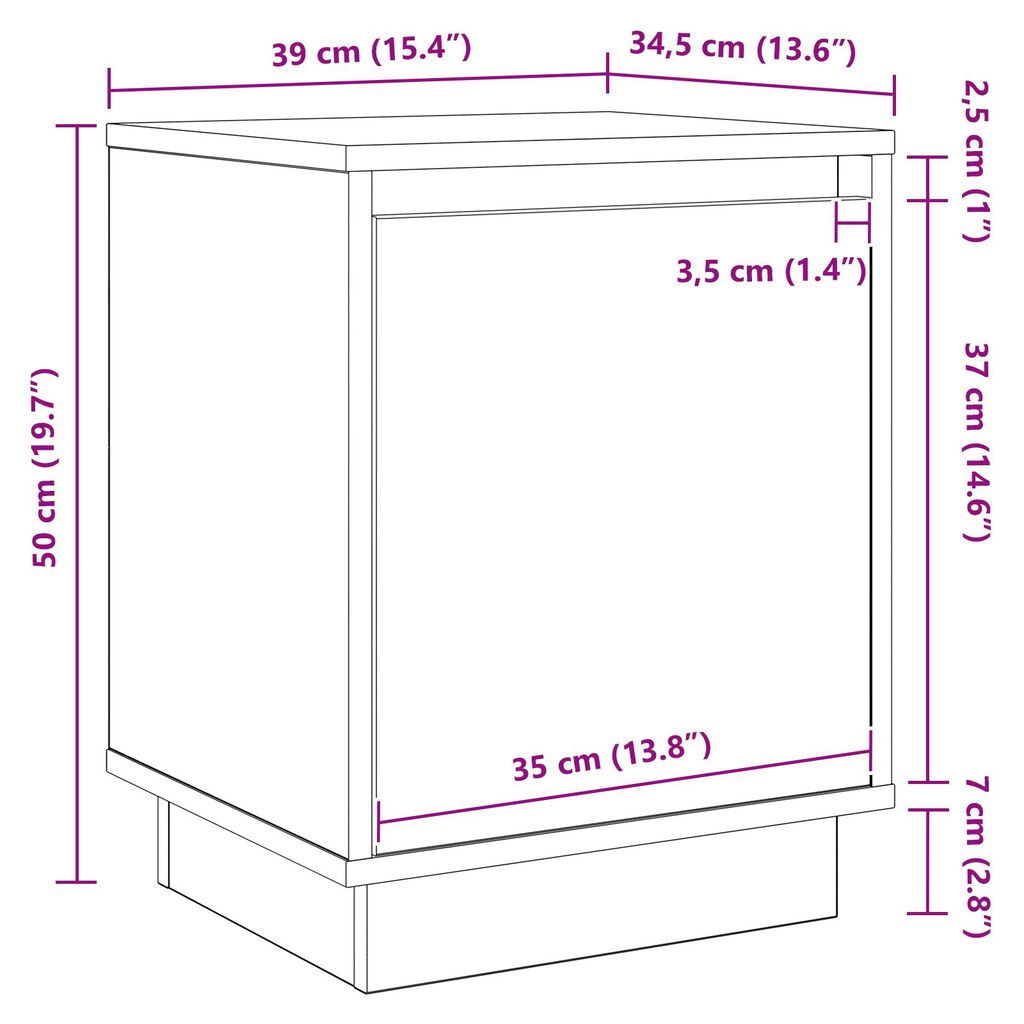 vidaXL Κομοδίνο με LED Φώτα Μαύρο 39x34,5x50 εκ.